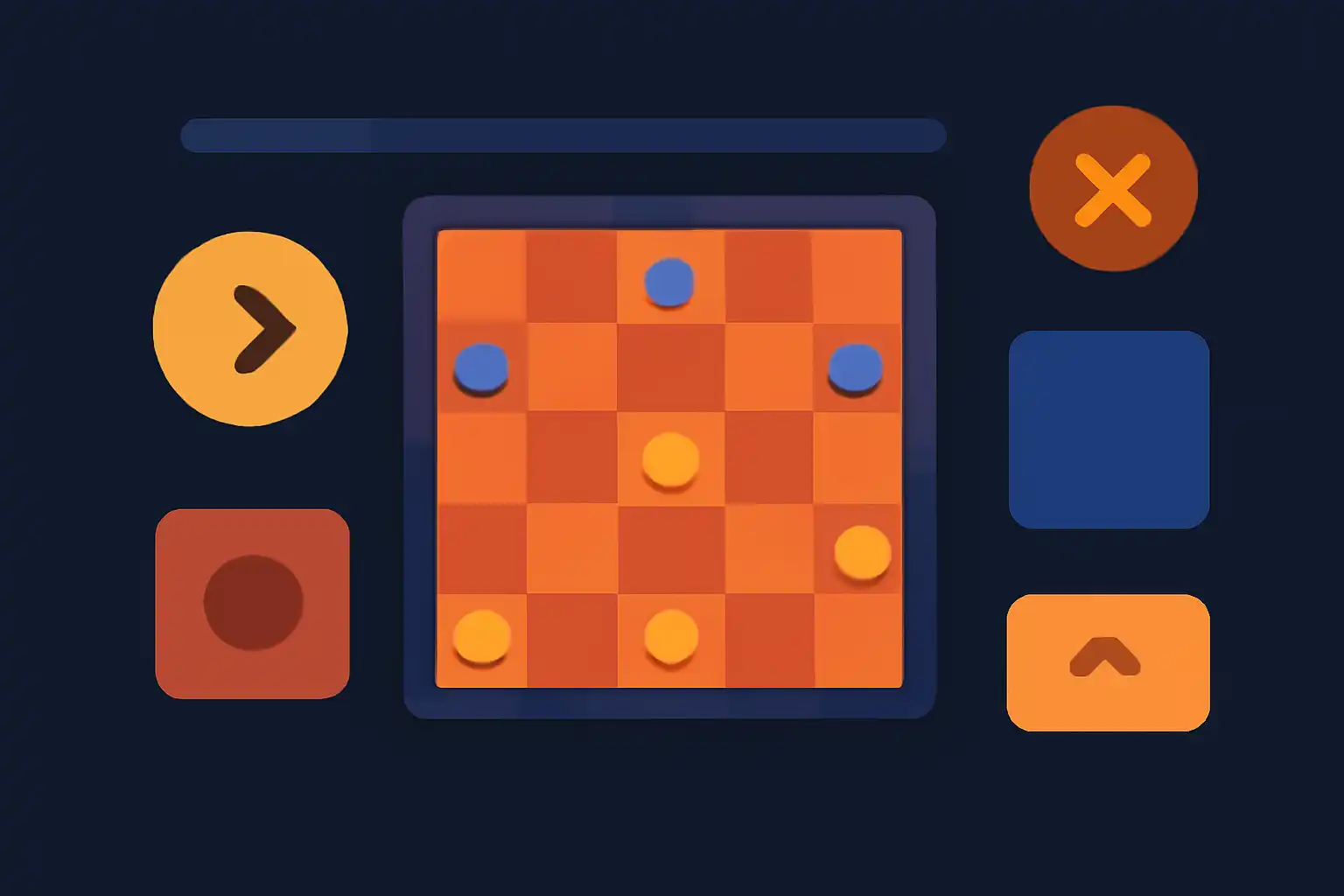 Hero illustration: Daman Game, modern flat design, dark background, brand-neutral, icons and shapes only, no text